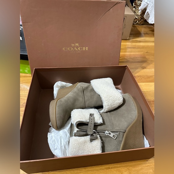 Coach Fur Wedge Boots - Picture 8 of 13